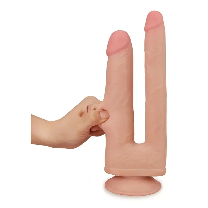 Female Sex Toys Lovetoy Fallo doppia penetrazione pieghevole con ventosa Dual Layer Rosa Carne