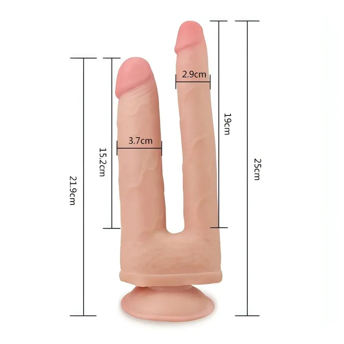 Female Sex Toys | Lovetoy Fallo doppia penetrazione pieghevole con ventosa - Dual Layer, Rosa Carne