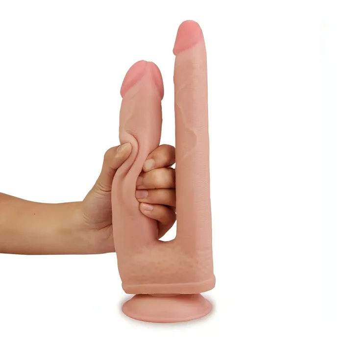 Female Sex Toys | Lovetoy Fallo doppia penetrazione pieghevole con ventosa - Dual Layer, Rosa Carne