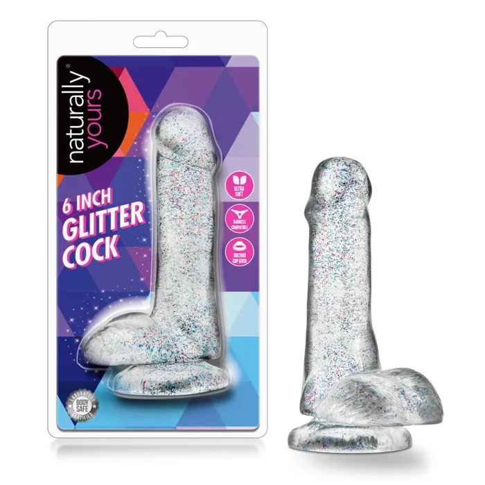 Blush Novelties Dildos | Naturally Yours - 6 Inch Glitter Cock - Sparkling Clear