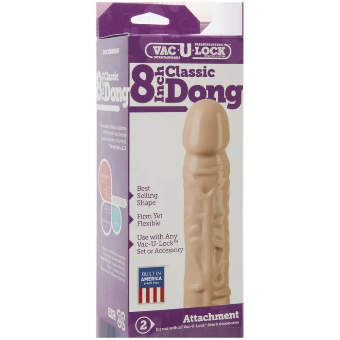 Doc Johnson VacULock 8 Inch Classic Dong White Dildos