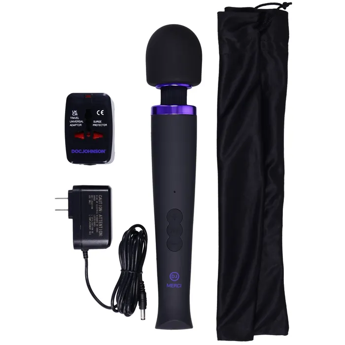 Female Sex Toys Doc Johnson Merci Rechargeable Power Wand Ultra Powerful Silicone Wand Massager Black