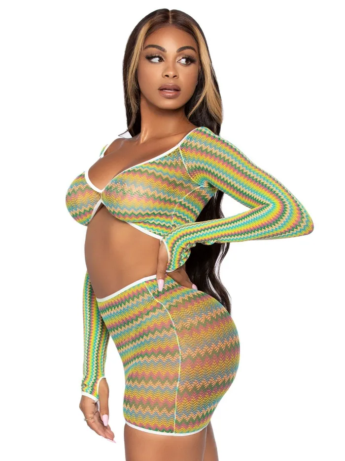 Leg Avenue Vibrators | 2 Pc Zig Zag Net Crop Top and Mini Dress - One Size