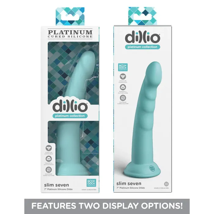 Pipedream Female Sex Toys | Dillio Platinum Slim Seven - Teal-(pd5387-14)