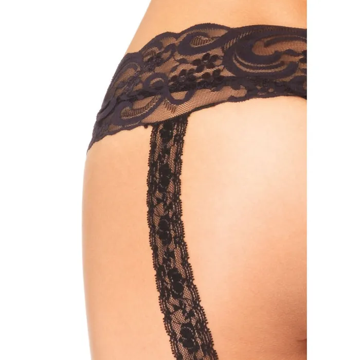 Teddies And Bodies | Leg Avenue Lace Top Sheer Stockings With Backseam and Lace Garterbelt - One Size - Black