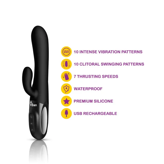 Viben Female Sex Toys | Hypnotic - Black - Thrusting Rabbit With Swinging Clitoral Stimulator