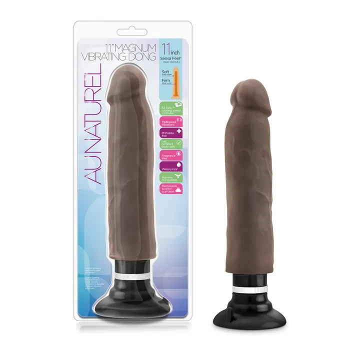 Au Naturel 11 Inch Sensa Feel Magnum Vibrating Dong Chocolate Blush Novelties Dildos