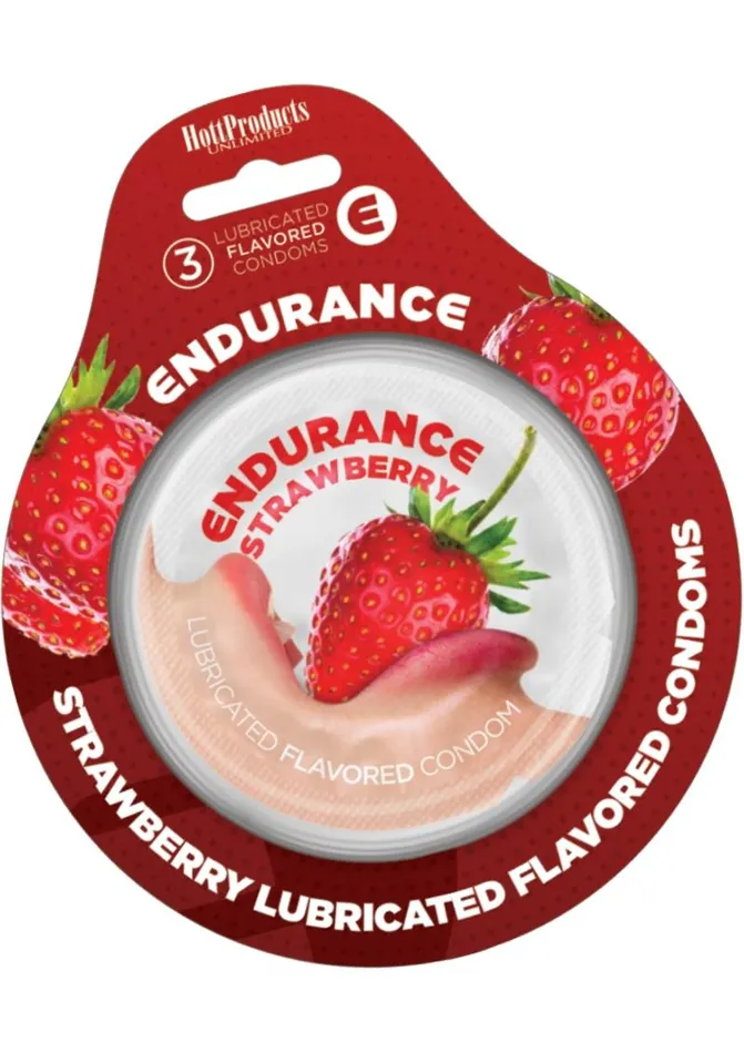 Enhancers Endurance Condom Lubricated Flavored Endurance Condoms 3 Per Pack Strawberry