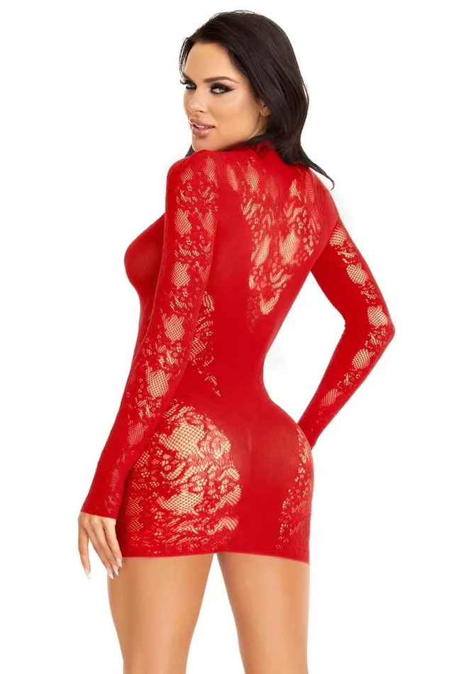 Female Sex Toys Leg Avenue Leg Avenue Lace Keyhole Mini Dress with Opaque Panel Detailing and Gloved Sleeves