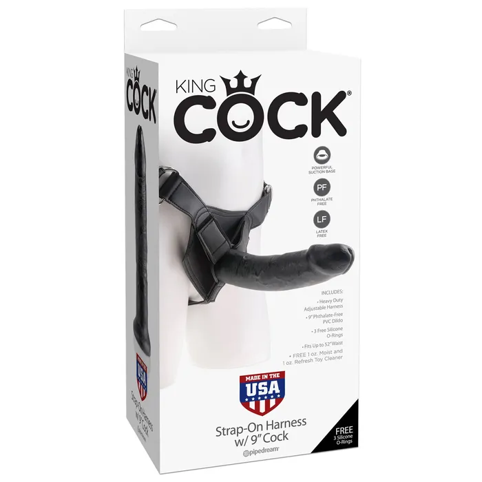 Female Sex Toys Pipe Dreams King Cock Strap On Harness with 9 inch Cock Black