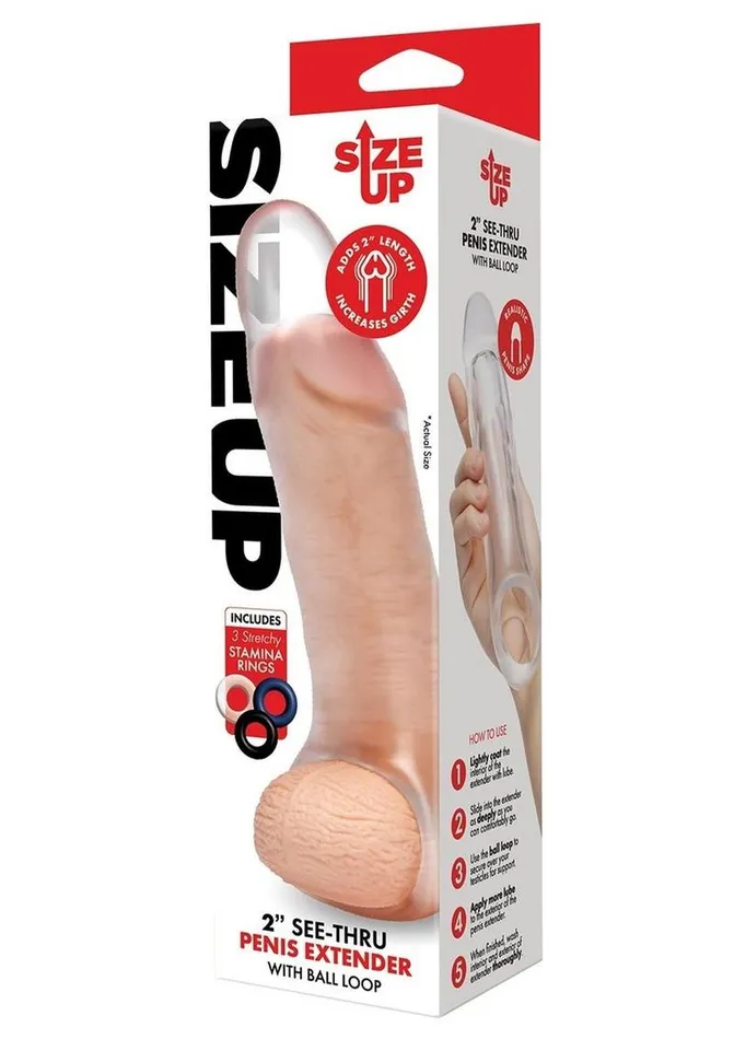 Male Sex Toys Size Up Girthy Clear View Penis Extender with Ball Loop Size Up