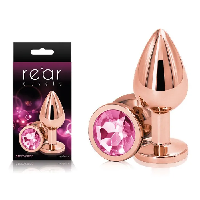NS Novelties Rear Assets Rose Gold Medium with Pink Gem Base Metal Butt Plug Anal NS Novelties Rear Assets Rose Gold Medium with Pink Gem Base Metal Butt Plug Anal