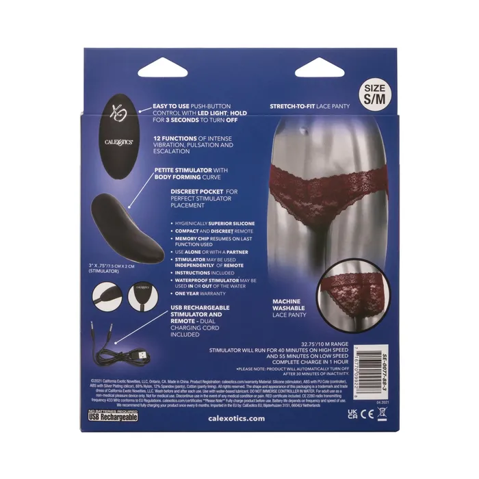 Remote Control Lace Panty Set S M Burgundy CalExotics Female Sex Toys