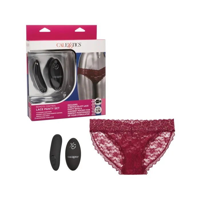 Remote Control Lace Panty Set S M Burgundy CalExotics Female Sex Toys