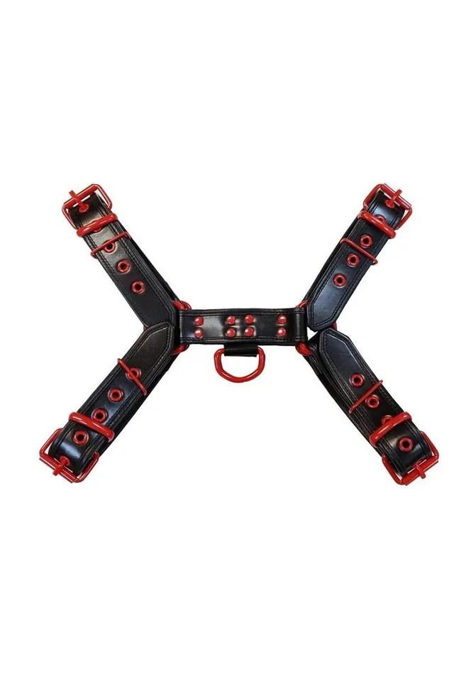 Rouge Leather Over The Head Harness Black with Red Accessories Rouge Restraints