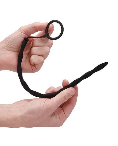 Shots Ouch Urethral Sounding Silicone Plug Cock Ring Set Black Shots America LLC Male Sex Toys