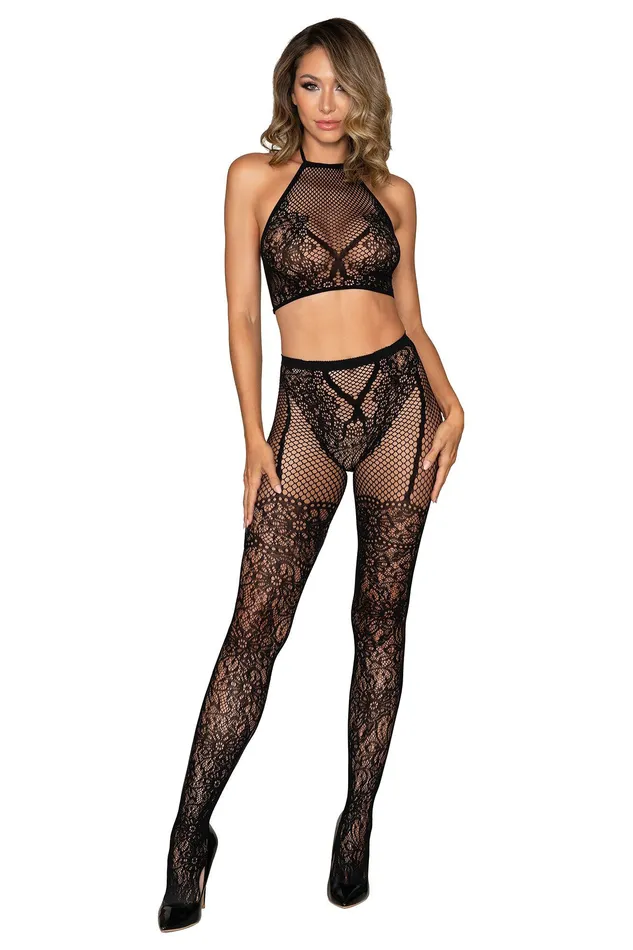 Bodystockings Playsuits Dreamgirl Bralette and Pantyhose One Size Black