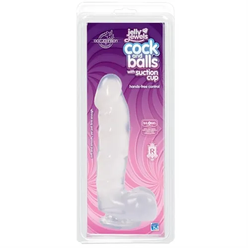 Dildos Jelly Jewels Cock and Balls With Suction Cup Clear Doc Johnson