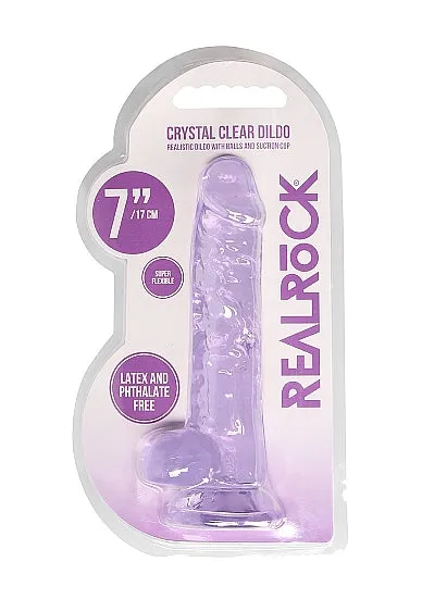 Dildos Realrock 7in Realistic Dildo W Balls Clear Purple SHOTS AMERICA