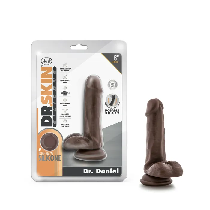 Female Sex Toys Blush Novelties Dr Skin Silicone Dr Daniel 6in Dildo Chocolate