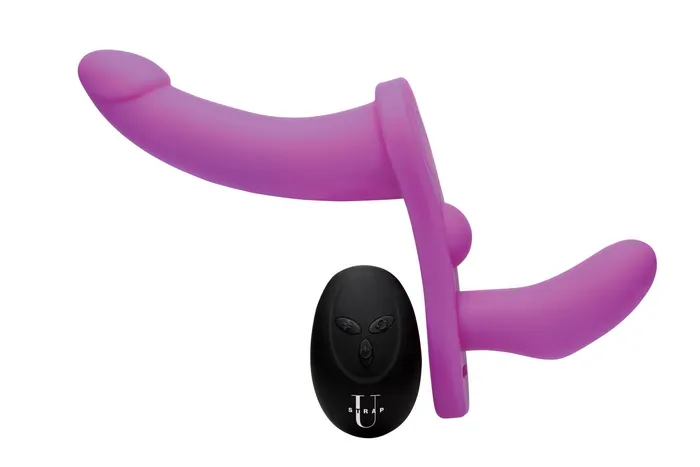 Female Sex Toys XR Brands Strap U Double Take 10x Vibrating Double Penetration Adjustable Strapon Purple