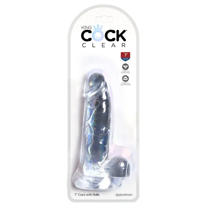 HON Dildos King Cock 7inch Dildo with Scrotum Clear