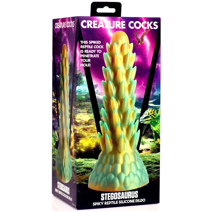 Dildos XR Brands Creature Cocks Stegosaurus Spiky Reptile Silicone Dildo Green