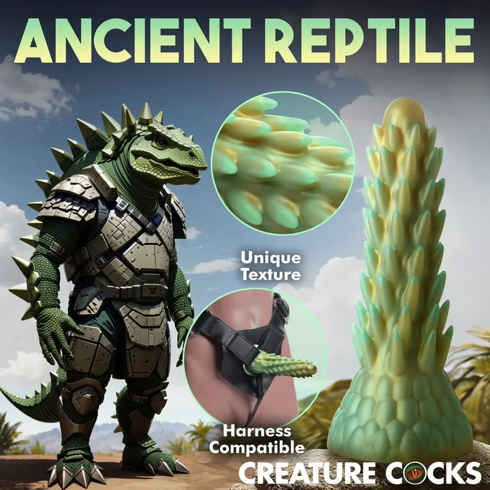 Dildos XR Brands Creature Cocks Stegosaurus Spiky Reptile Silicone Dildo Green