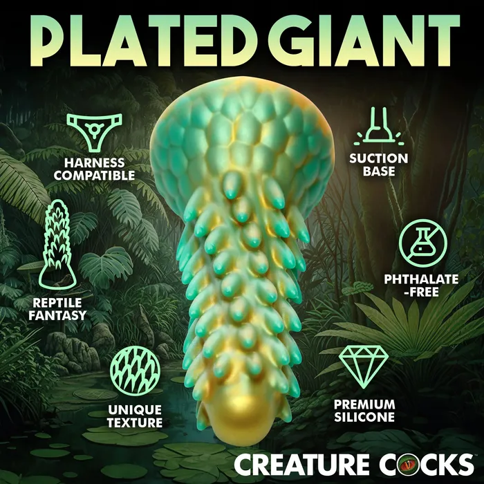 Dildos XR Brands Creature Cocks Stegosaurus Spiky Reptile Silicone Dildo Green