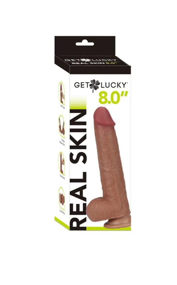 Get Lucky 8 Inch Real Skin Dildo Light Brown Voodoo Toys Dildos