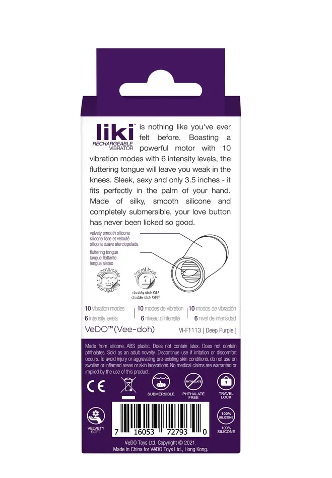 Liki Rechargeable Flicker Vibe Deep Purple VeDO Vibrators