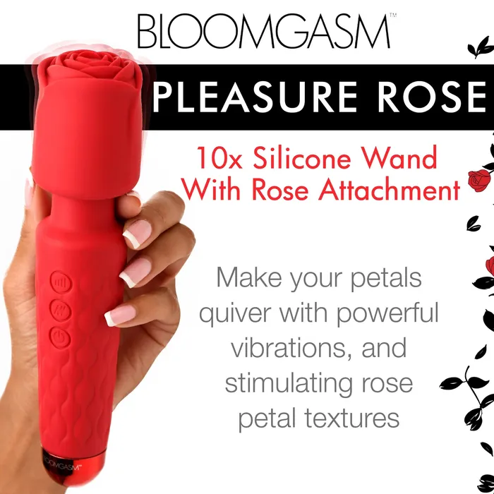 Pleasure Rose 10x Silicone Wand With Rose Attachment Red XR Brands inmi Vibrators