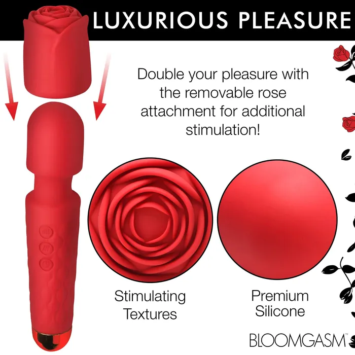 Pleasure Rose 10x Silicone Wand With Rose Attachment Red XR Brands inmi Vibrators