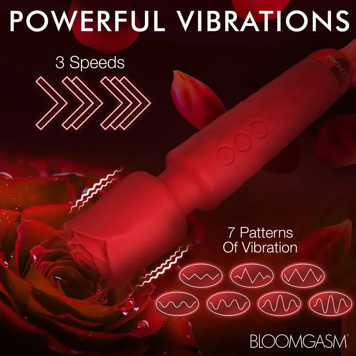 Pleasure Rose 10x Silicone Wand With Rose Attachment Red XR Brands inmi Vibrators