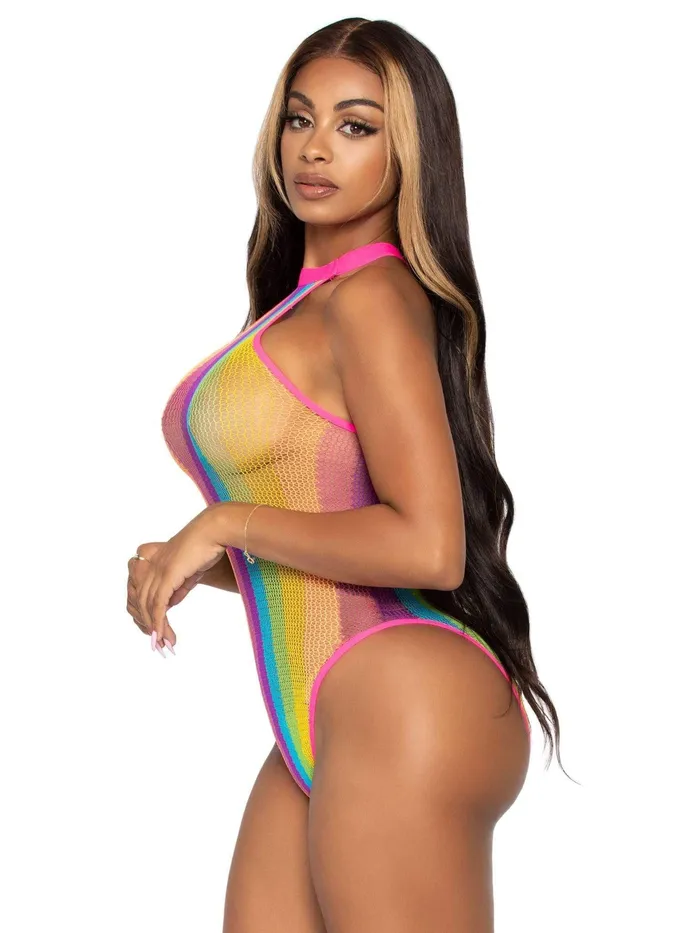 Rainbow Striped Halter Bodysuit With Snap Crotch One Size Multicolor Leg Avenue Teddies And Bodies