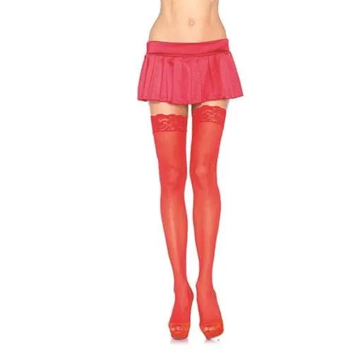 Teddies And Bodies Leg Avenue Lace Top Sheer Thigh High One Size Red