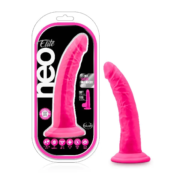 Blush Female Sex Toys Neo Elite 75in Silicone Dual Density Cock Neon Pink