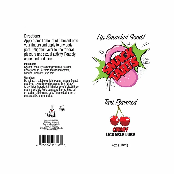 Smack Tarts Lick Sour Cherry Lube 4oz Little Genie Vibrators