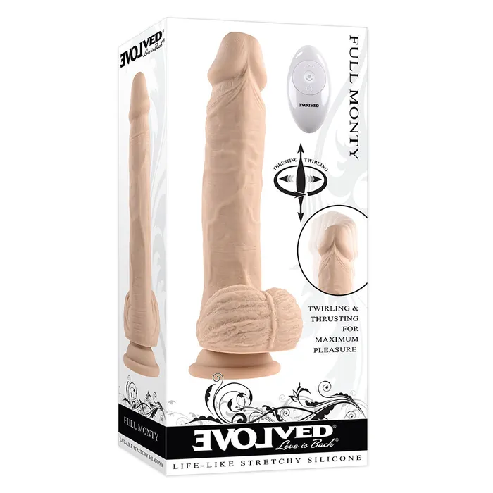 Dildos Evolved Evolved Full Monty Rechargeable RemoteControlled Thrusting Twirling 9 in Silicone Dildo Light