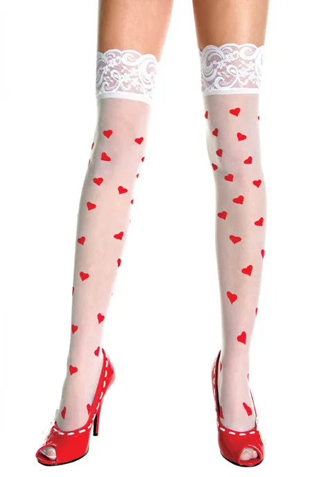 MUSIC LEGS Female Sex Toys Sheer Heart Prints Thigh Hi with Lace Top