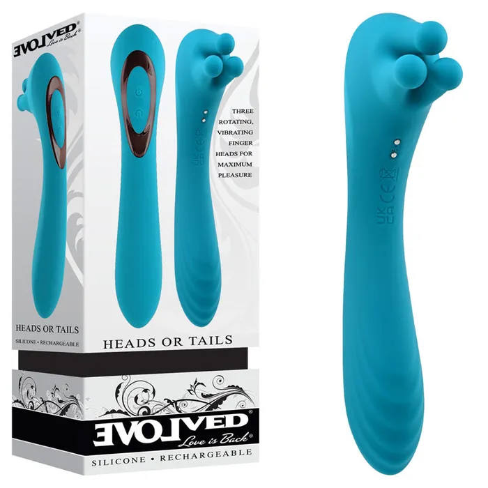 Vibrators Evolved Evolved HEADS OR TAILS Blue 193 cm USB Rechargeable Dual Ended Massager