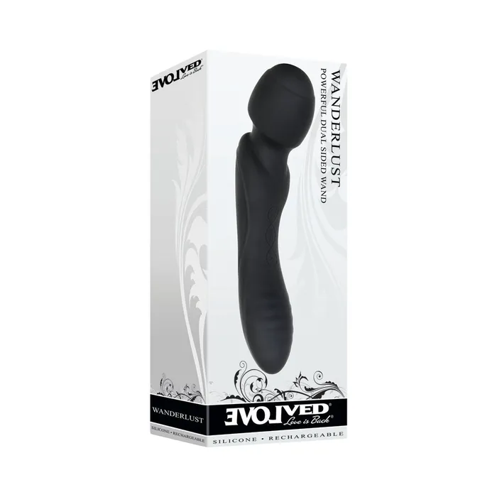 Vibrators Evolved Evolved Wanderlust Rechargeable DualEnded Silicone Wand Vibrator Black